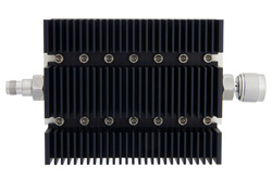 3 dB Fixed Attenuator, TNC Female To N Male Directional Black Anodized Aluminum Heatsink Body Rated To 100 Watts Up To 6 GHz