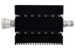 3 dB Fixed Attenuator, 7/16 DIN Female To N Female Directional Black Anodized Aluminum Heatsink Body Rated To 100 Watts Up To 6 GHz