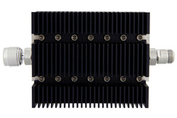 30 dB Fixed Attenuator, N Male To N Female Directional Black Anodized Aluminum Heatsink Body Rated To 100 Watts Up To 6 GHz