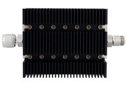 50 dB Fixed Attenuator, N Male To N Female Directional Black Anodized Aluminum Heatsink Body Rated To 100 Watts Up To 6 GHz