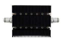 20 dB Fixed Attenuator, N Female To N Female Directional Black Anodized Aluminum Heatsink Body Rated To 100 Watts Up To 6 GHz