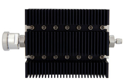 60 dB Fixed Attenuator, 7/16 DIN Female To SMA Male Directional Black Anodized Aluminum Heatsink Body Rated To 100 Watts Up To 6 GHz