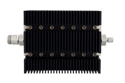 50 dB Fixed Attenuator, N Female To SMA Male Directional Black Anodized Aluminum Heatsink Body Rated To 100 Watts Up To 6 GHz