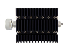 30 dB Fixed Attenuator, 7/16 DIN Male To SMA Female Directional Black Anodized Aluminum Heatsink Body Rated To 100 Watts Up To 6 GHz