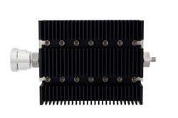 20 dB Fixed Attenuator, 7/16 DIN Female To SMA Female Directional Black Anodized Aluminum Heatsink Body Rated To 100 Watts Up To 6 GHz