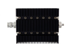 30 dB Fixed Attenuator, TNC Male To SMA Female Directional Black Anodized Aluminum Heatsink Body Rated To 100 Watts Up To 6 GHz