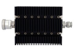 60 dB Fixed Attenuator, 7/16 DIN Female To TNC Male Directional Black Anodized Aluminum Heatsink Body Rated To 100 Watts Up To 6 GHz
