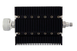 20 dB Fixed Attenuator, 7/16 DIN Male To TNC Female Directional Black Anodized Aluminum Heatsink Body Rated To 100 Watts Up To 6 GHz
