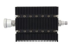 40 dB Fixed Attenuator, 7/16 DIN Female To TNC Female Directional Black Anodized Aluminum Heatsink Body Rated To 100 Watts Up To 6 GHz