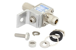 Type N F/F In/Out Bulkhead Coax RF Surge Protector, DC - 3GHz and 1GHz - 2GHz, DC Pass, 200W, 30 V Max., 5kA, Gas Discharge Tube