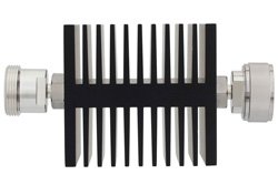 20 dB Fixed Attenuator, 7/16 DIN Female To 7/16 DIN Male Directional Black Anodized Aluminum Heatsink Body Rated To 50 Watts Up To 7.5 GHz