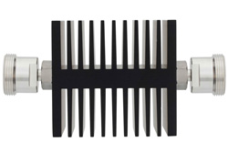 50 dB Fixed Attenuator, 7/16 DIN Female to 7/16 DIN Female Directional Black Anodized Aluminum Heatsink Body Rated to 50 Watts Up to 6 GHz