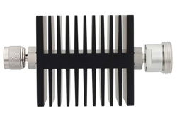 50 dB Fixed Attenuator, N Male to 7/16 DIN Female Directional Black Anodized Aluminum Heatsink Body Rated to 50 Watts Up to 6 GHz