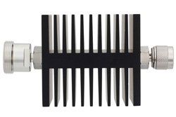 20 dB Fixed Attenuator, 7/16 DIN Female To N Female Directional Black Anodized Aluminum Heatsink Body Rated To 50 Watts Up To 7.5 GHz