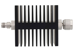 10 dB Fixed Attenuator, TNC Female To N Male Directional Black Anodized Aluminum Heatsink Body Rated To 50 Watts Up To 18 GHz