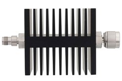 6 dB Fixed Attenuator, TNC Female To N Male Directional Black Anodized Aluminum Heatsink Body Rated To 50 Watts Up To 18 GHz