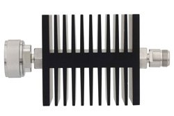20 dB Fixed Attenuator, TNC Female To N Female Directional Black Anodized Aluminum Heatsink Body Rated To 50 Watts Up To 18 GHz