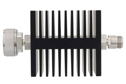 6 dB Fixed Attenuator, TNC Female To N Female Directional Black Anodized Aluminum Heatsink Body Rated To 50 Watts Up To 18 GHz