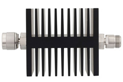 10 dB Fixed Attenuator, N Male To N Female Directional Black Anodized Aluminum Heatsink Body Rated To 50 Watts Up To 18 GHz