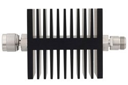 6 dB Fixed Attenuator, N Male To N Female Directional Black Anodized Aluminum Heatsink Body Rated To 50 Watts Up To 18 GHz
