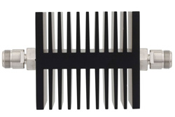 30 dB Fixed Attenuator, N Female To N Female Directional Black Anodized Aluminum Heatsink Body Rated To 50 Watts Up To 18 GHz