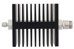 50 dB Fixed Attenuator, SMA Male To N Female Directional Black Anodized Aluminum Heatsink Body Rated To 50 Watts Up To 18 GHz