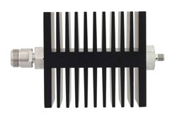 20 dB Fixed Attenuator, N Female To SMA Female Directional Black Anodized Aluminum Heatsink Body Rated To 50 Watts Up To 18 GHz