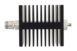 50 dB Fixed Attenuator, N Female To SMA Female Directional Black Anodized Aluminum Heatsink Body Rated To 50 Watts Up To 18 GHz