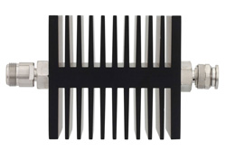 50 dB Fixed Attenuator, N Female To TNC Male Directional Black Anodized Aluminum Heatsink Body Rated To 50 Watts Up To 18 GHz