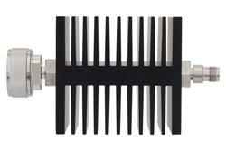 30 dB Fixed Attenuator, 7/16 DIN Male To TNC Female Directional Black Anodized Aluminum Heatsink Body Rated To 50 Watts Up To 7.5 GHz