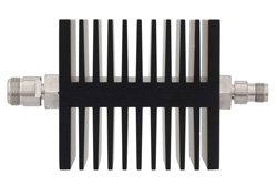 10 dB Fixed Attenuator, N Female To TNC Female Directional Black Anodized Aluminum Heatsink Body Rated To 50 Watts Up To 18 GHz