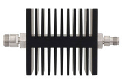 6 dB Fixed Attenuator, N Female To TNC Female Directional Black Anodized Aluminum Heatsink Body Rated To 50 Watts Up To 18 GHz
