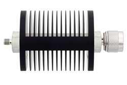 40 dB Fixed Attenuator, SMA Female to N Male Black Anodized Aluminum Heatsink Body Rated to 25 Watts Up to 18 GHz