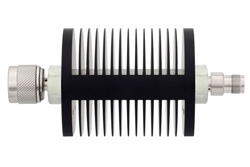 20 dB Fixed Attenuator, N Male to TNC Female Black Anodized Aluminum Heatsink Body Rated to 25 Watts Up to 18 GHz