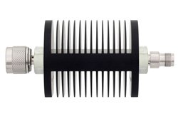 30 dB Fixed Attenuator, N Male to TNC Female Black Anodized Aluminum Heatsink Body Rated to 25 Watts Up to 18 GHz