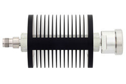 3 dB Fixed Attenuator, TNC Female to 7/16 DIN Female Black Anodized Aluminum Heatsink Body Rated to 25 Watts Up to 7.5 GHz