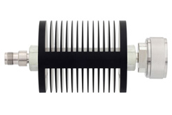 3 dB Fixed Attenuator, TNC Female to 7/16 DIN Male Black Anodized Aluminum Heatsink Body Rated to 25 Watts Up to 7.5 GHz