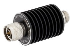 40 dB Fixed Attenuator, N Male to N Female Black Anodized Aluminum Heatsink Body Rated to 10 Watts Up to 3 GHz