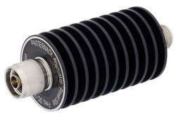 30 dB Fixed Attenuator, N Male to N Female Unidirectional Black Anodized Aluminum Heatsink Body Rated to 50 Watts Up to 3 GHz