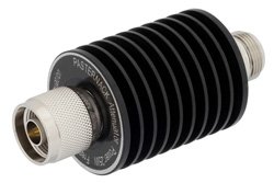 1 dB Fixed Attenuator, N Male to N Female Black Anodized Aluminum Heatsink Body Rated to 25 Watts Up to 4 GHz