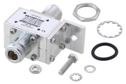 Type N F/F In/Out Bulkhead Coax RF Surge Protector, 125MHz - 1GHz, DC Block, 500W, 800uJ, 20kA, Blocking Cap and Gas Tube