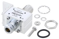 Type N F/F In/Out Bulkhead Coax RF Surge Protector, 10MHz - 1GHz, DC Block, 1.5kW, 3.5mJ, 20kA, Blocking Cap and Gas Tube