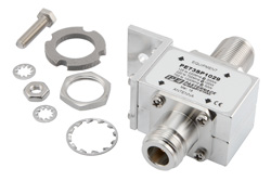 Type N F/F In/Out Bulkhead Coax RF Surge Protector, 125MHz - 1GHz, DC Block, 200W, 250uJ, 50kA, Blocking Cap and Gas Tube