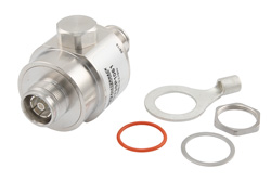 4.3-10 F/F Bulkhead Coaxial RF Surge Protector, 698MHz - 2.7GHz, 500W, IP67, 80 V Max., 1mJ, 20kA, Filter, Low PIM -173 dBc