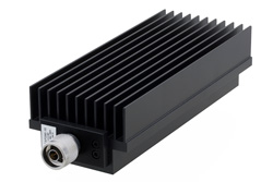 10 dB Fixed Attenuator, N Male to N Female Directional Black Anodized Aluminum Heatsink Body Rated to 250 Watts Up to 8.5 GHz