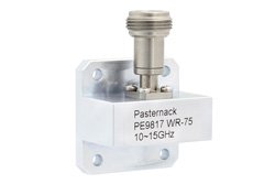 WR-75 Square Cover Flange to N Female Waveguide to Coax Adapter Operating from 10 GHz to 15 GHz