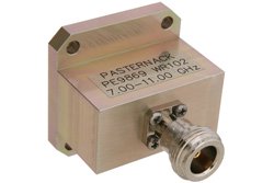 WR-102 Square Cover Flange to End Launch N Female Waveguide to Coax Adapter Operating From 7 GHz to 11 GHz