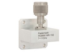 WR-102 Square Type Flange to N Male Waveguide to Coax Adapter Operating from 7 GHz to 11 GHz