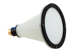 WR-10 Waveguide Lens Horn Antenna Operating from 89 GHz to 99 GHz with a Nominal 40 dBi Gain with UG-387/U Round Cover Flange