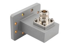 WR-137 UDR70 Flange to N Female Waveguide to Coax Adapter Operating from 5.38 GHz to 8.17 GHz in Aluminum